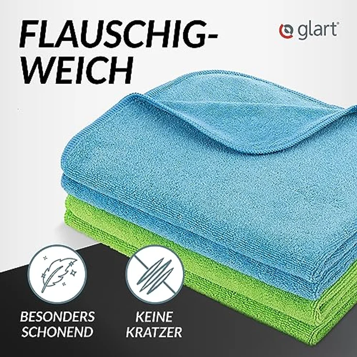 Glart 4448 4er Set superweiche Auto Mikrofasertücher Pkw Autopflege Haushalt Microfasertücher 2 St. blau 40x40 cm, 2 St. grün 40x40 cm, Mikrofasertuch Waschset auch für Fensterputzer – Bild 2