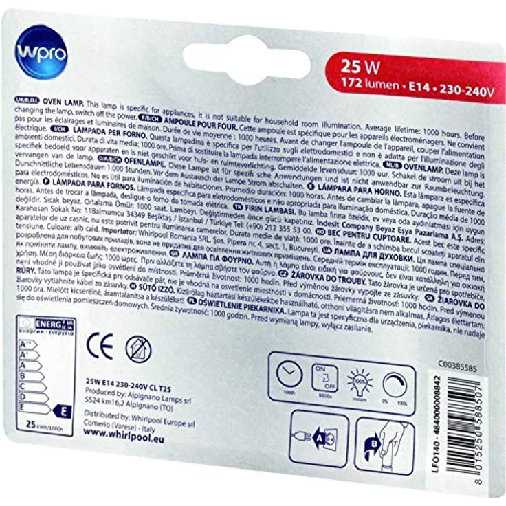 Whirlpool Ersatzteil - Glühbirne T25 / E14 / 25W, original für Backofen und Küchengeräte – Bild 3