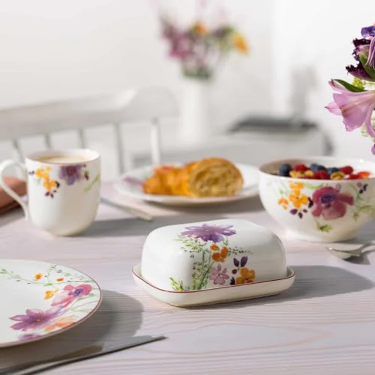 Villeroy & Boch Mariefleur Basic Butterdose mit Deckel, Bunt, Spülmaschinenfest, Mikrowellensicher, Premium Porzellan, Florales Design, Größe: 15 x 12,5 x 6,5 cm – Bild 3