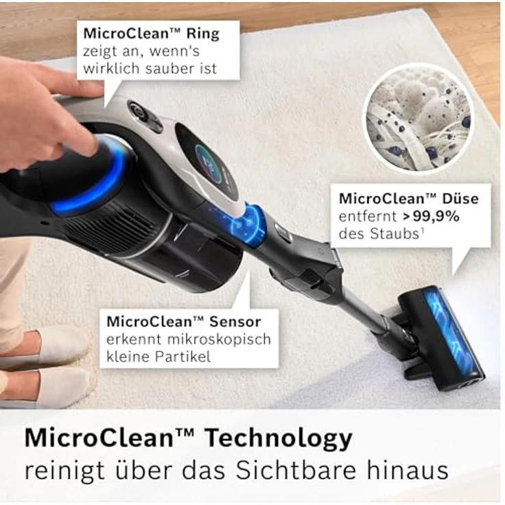 Bosch Akku-Staubsauger Unlimited 10 BKS1051GQC, beutellos, elektrische Universaldüse mit LED-Beleuchtung, Lange Laufzeit, 6 Reinigungsmodi, grau – Bild 2