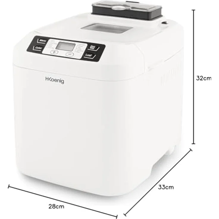 H.Koenig BAKE340 Brotbackautomat, 550 Watt, 12 Programme, LCD-Display, Antihaftbeschichtung, Sichtfenster, Temperaturregulierung, Warmhaltefunktion, weiß – Bild 9
