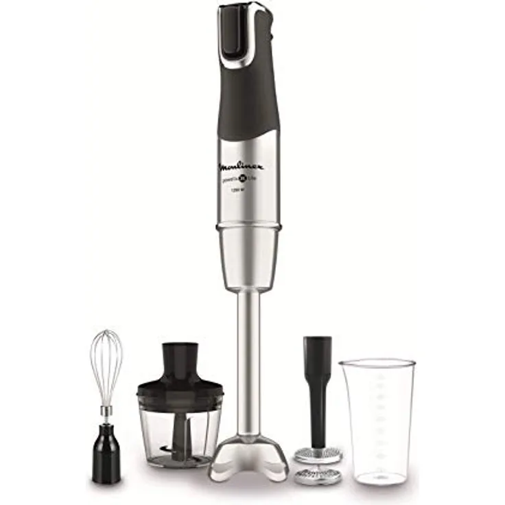 Moulinex Powelix Life DD95HD Stabmixer, 1200 W, robuste Klingen, Pürieraufsatz mit 2 Texturen, ergonomischer Geschwindigkeitsregler, spülmaschinenfeste Teile, Püree-Zubehör