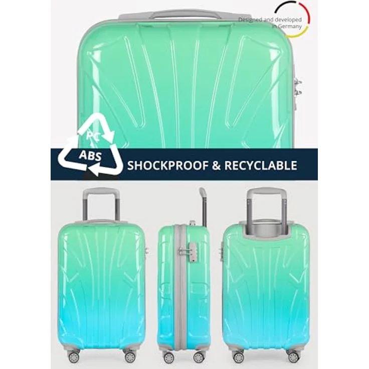 suitline Handgepäck Hartschalen-Koffer Trolley 55 cm, ca. 34 Liter, PC glänzend, Gradient Design Verlauf, Northern Lights, TSA
 – Bild 4