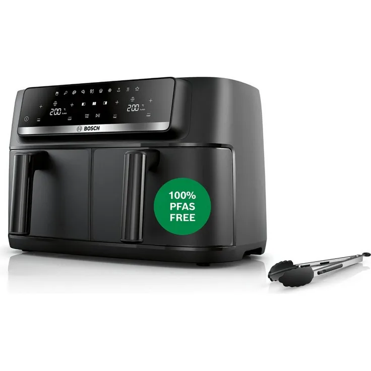 BOSCH Heißluftfritteuse MAFD440B7, große Air Fryer mit Doppelkorb (2 x 4,5L) und Smart-Programm, schwarz