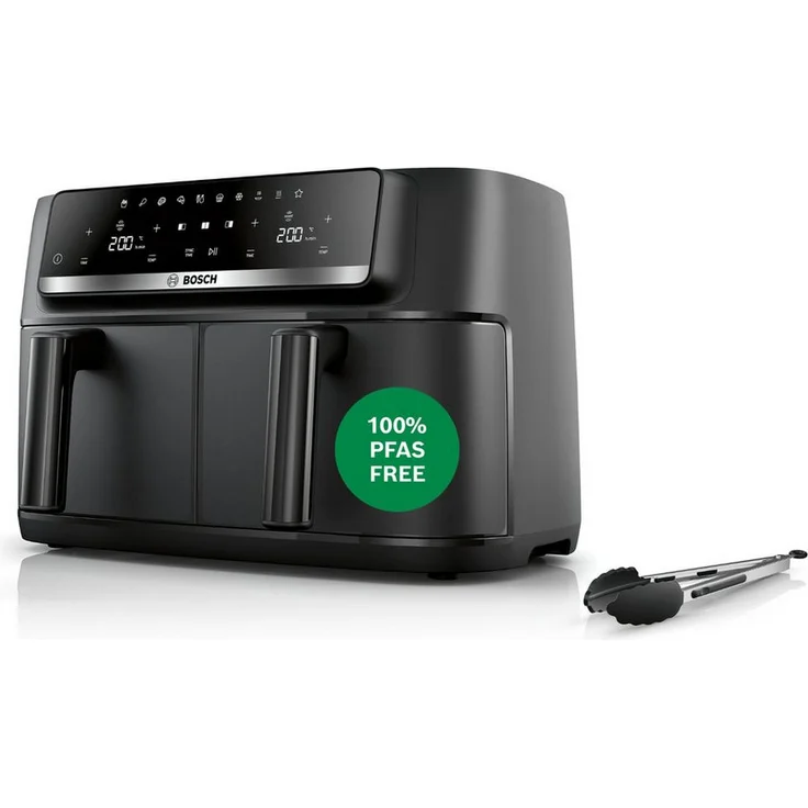 BOSCH Heißluftfritteuse MAFD440B7, große Air Fryer mit Doppelkorb (2 x 4,5L) und Smart-Programm, schwarz