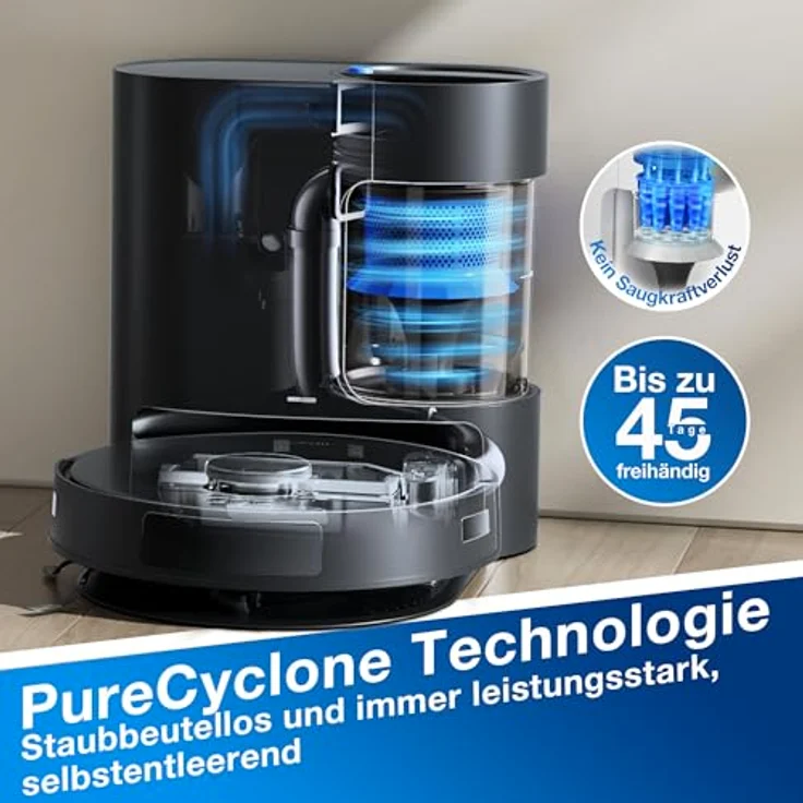 ECOVACS DEEBOT N20 PRO Plus Saugroboter mit Wischfunktion, Automatischer Entleerung Station, 8000Pa Saugkraft, Anti-Haar-Verhedderung, bis zu 300 Minuten Laufzeit, Schwarz – Bild 2