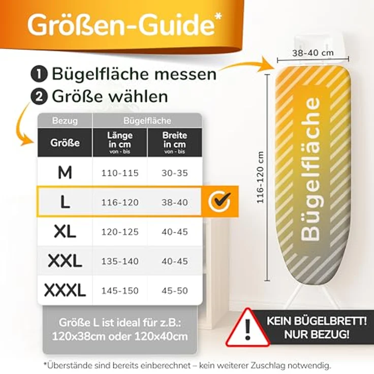 smart&gentle Super Soft Turbo-Bügelbrettbezug 120x40, ÖKOTEX zertifizierte Baumwoll-Polsterung, Thermoreflexion für schnelles Bügeln, passend für 116-120x38-40 cm Bügelbretter – Bild 2