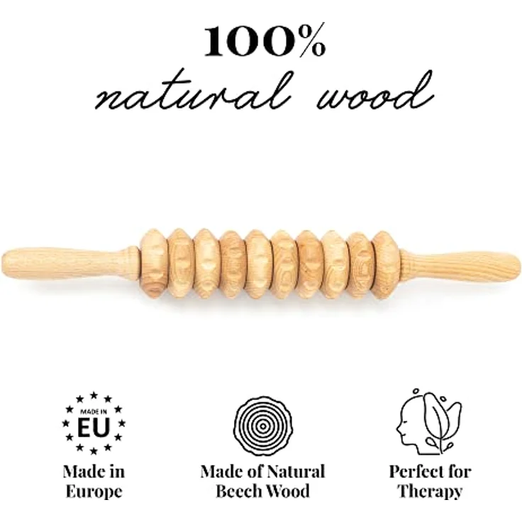 Tuuli Accessories Anti Cellulite Massage Disk Massagegerät Massageroller Roller mit Griff Maderotherapie aus Holz 40 cm – Bild 4