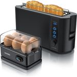 Arendo Frühstücks Set, 2-Scheiben Langschlitz Toaster mit Brötchenaufsatz & Eierkocher für 6 Eier, Schwarz, Toaster, Grau