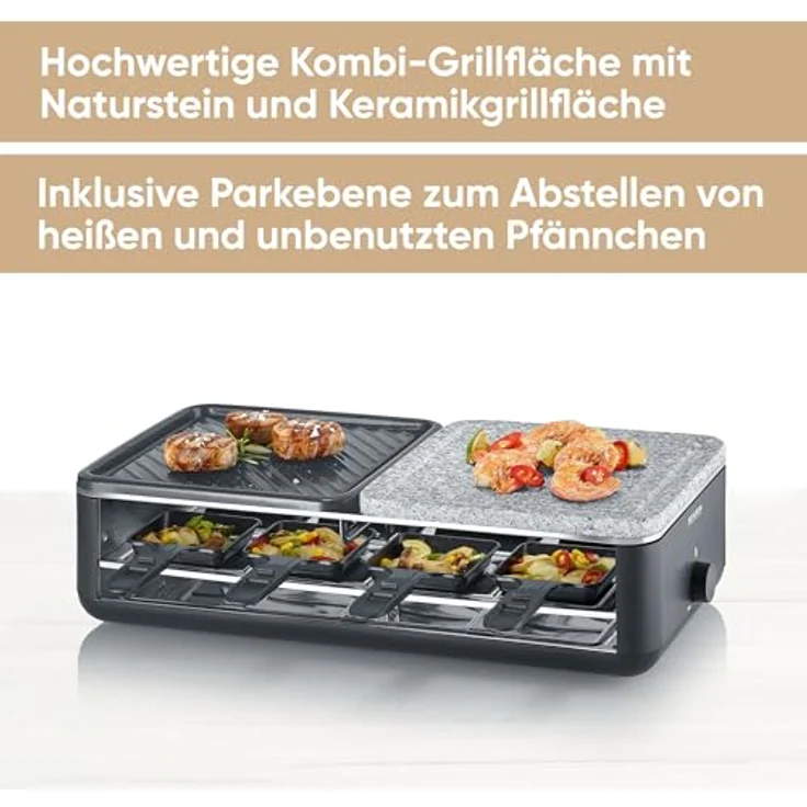 SEVERIN Raclette-Grill Black Line RG 2366, Tischgrill für 8 Personen mit Naturgrillstein & antihaftbeschichteter-Grillplatte – Bild 2