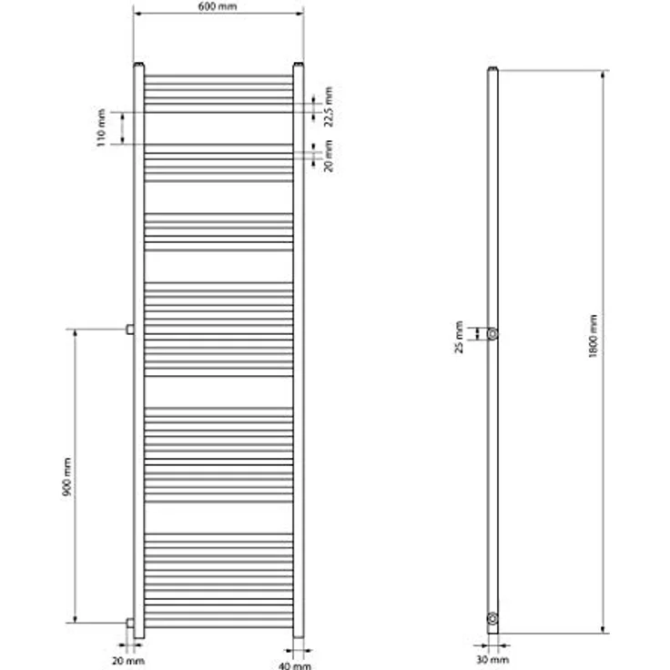 LuxeBath Renovierungsheizkörper Austausch 600x1800 mm Weiß, Badheizkörper gerade mit Seitenanschluss, Nabenabstand 900 mm, Heizkörper Handtuchwärmer Handtuchtrockner Handtuchheizkörper Handtuchheizung – Bild 4