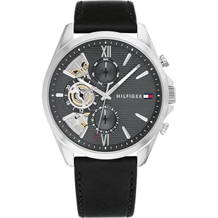 Tommy Hilfiger Multi Zifferblatt Quarz Uhr für Herren mit Schwarzes Lederarmband - 1710644, Multifunktionales Quarzwerk, Elegantes Dunkelgraues Zifferblatt, Wasserabweisend bis 5 bar – Bild 1