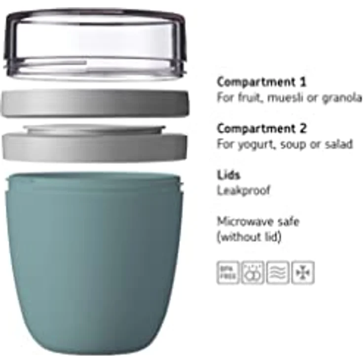 Mepal - Lunchpot Ellipse - Praktischer Müslibecher, Joghurtbecher, To Go Becher - Geeignet für Tiefkühler, Mikrowelle & Spülmachine - 500 ml - Nordic Blue – Bild 2