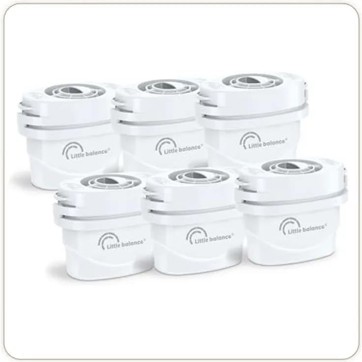 LITTLE BALANCE 8590 Filterkartuschen für Karaffe, 6 Stück, 6 Monate Filterleistung, natürliche Kokosnuss-Aktivkohle, Weiß