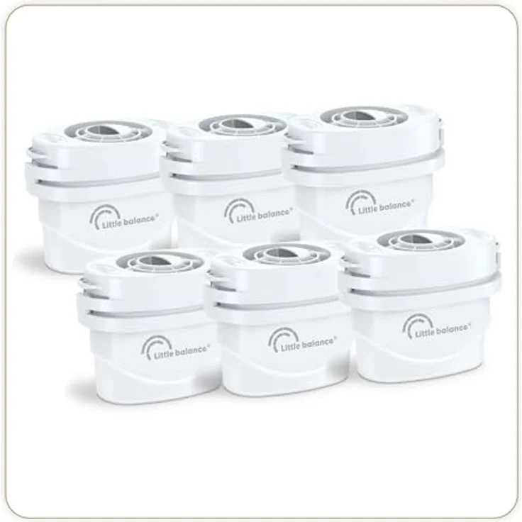 LITTLE BALANCE 8590 Filterkartuschen für Karaffe, 6 Stück, 6 Monate Filterleistung, natürliche Kokosnuss-Aktivkohle, Weiß – Bild 1