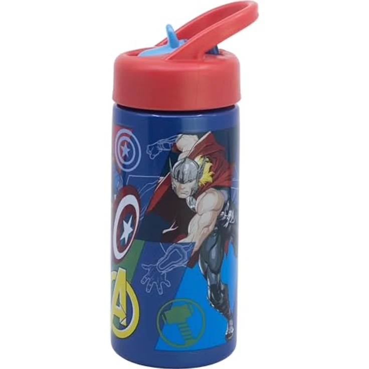 Captain Marvel Kinder Wasserflasche, Trinkflasche 410 ml für Schule und Alltag, kindgerechte Form, robust und leicht zu reinigen – Bild 1