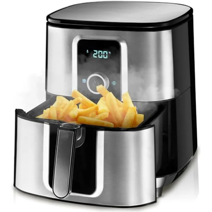 TecTake Ben Heißluftfritteuse, ohne Öl, 1800W, Fassungsvermögen 10,2 l, spülmaschinenfeste Teile, Display, Antihaftbeschichtung, Edelstahl, silber – Bild 2
