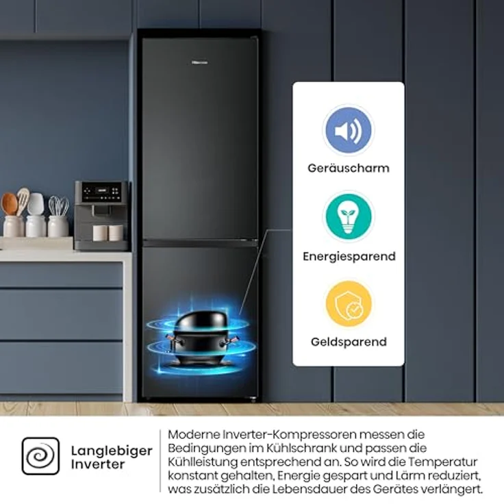 HISENSE RB3N300NEFA Kühlgefrierkombination, 304 l, No Frost, 1873 mm hoch, Schwarz, mit elektronischer Steuerung und Holiday Modus – Bild 6