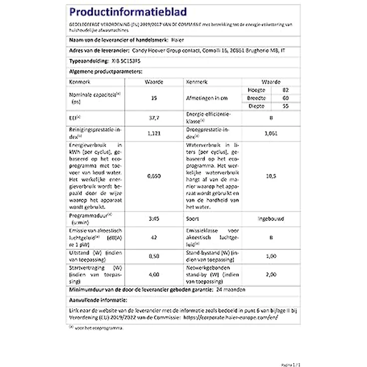 Haier XIB 5C1S3FS, Geschirrspüler, B, Geräuschemissionsklasse B, Geräuschemissionen 42 Dezibel – Bild 9