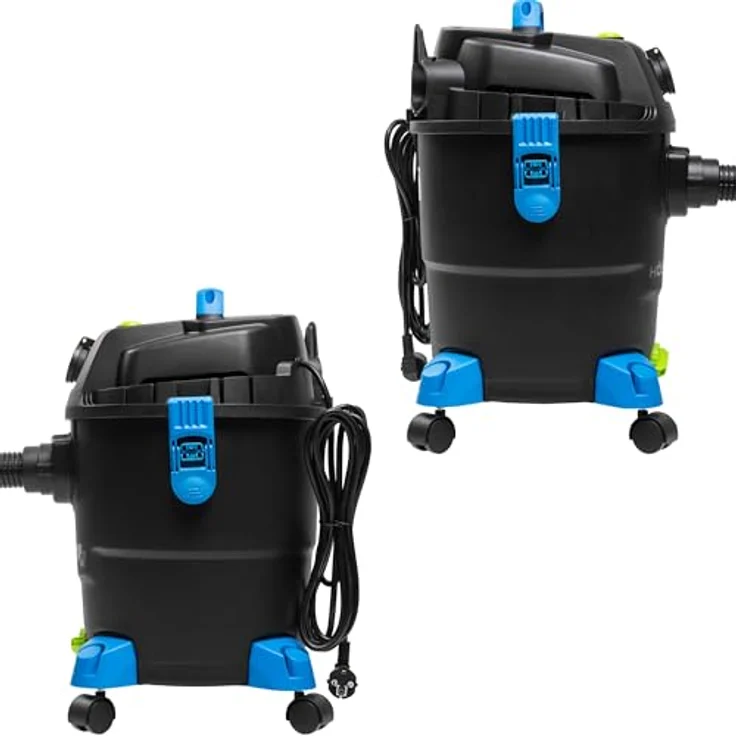 Högert Technik Nass- & Trockensauger HT-1200, 20 L, 1200 W, Blasfunktion, Steckdose für Elektrowerkzeuge, mobil mit 4 schwenkbaren Rädern, 1,5 m Schlauch, 4 m Kabel – Bild 3