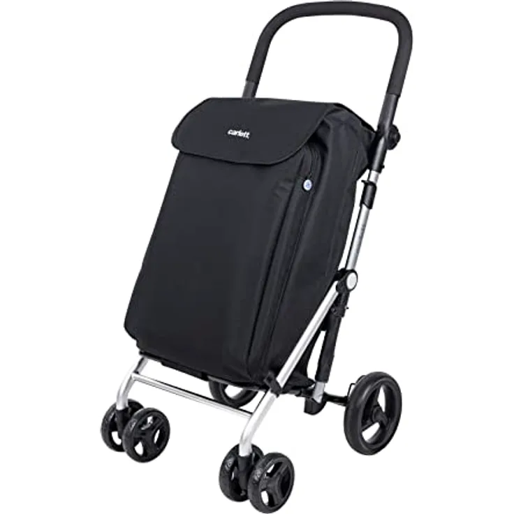Carlett - Faltbarer Supermarkt-Einkaufstrolley mit 4 Rädern und einem großen Fassungsvermögen von 32 kg, Haupttasche 58 l, Thermotasche 12 l und wasserfestem Stoff - Farbe Schwarz - Preisvergleich
