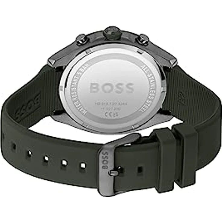 BOSS Chronograph Quarz Uhr für Herren, olivengrünes Zifferblatt und Silikonarmband, wasserabweisend bis 5 bar, 44 mm Gehäuse – Bild 3
