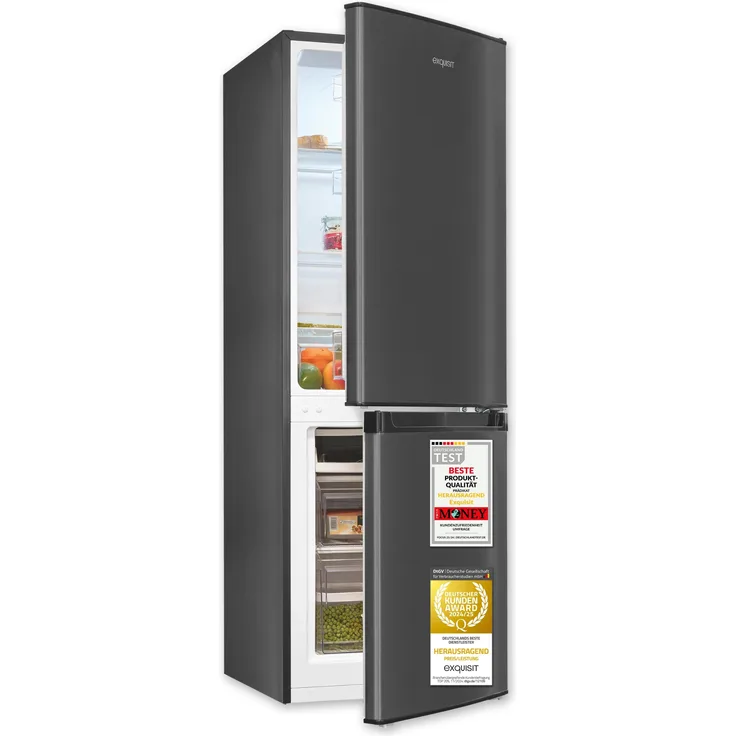 Exquisit KGC232-60-E-040C, Kühl-Gefrierkombination inoxlook-az, 173 Liter, 4-Sterne, LED-Beleuchtung, Automatisches Abtauverfahren, Energiesparend