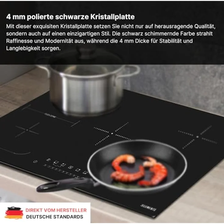 KB-ELEMENTS Induktionskochfeld 5 Platten - Induktionskochfeld 80cm, Autarkes Induktionskochfeld, 10200 Watt, Rahmenlos, Touch-Bedienung,99Min Timer, Kindersicherung, Aut. Abschaltung – Bild 4