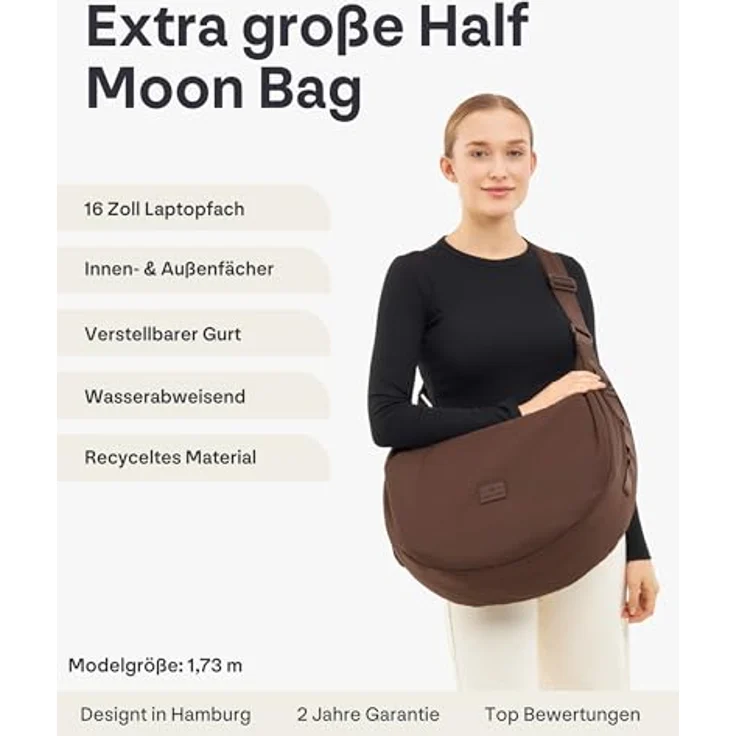 Johnny Urban Umhängetasche Kaia Large Half Moon Bag im Puffer Design, 16 Zoll, Wasserabweisend, Schwarz – Bild 5