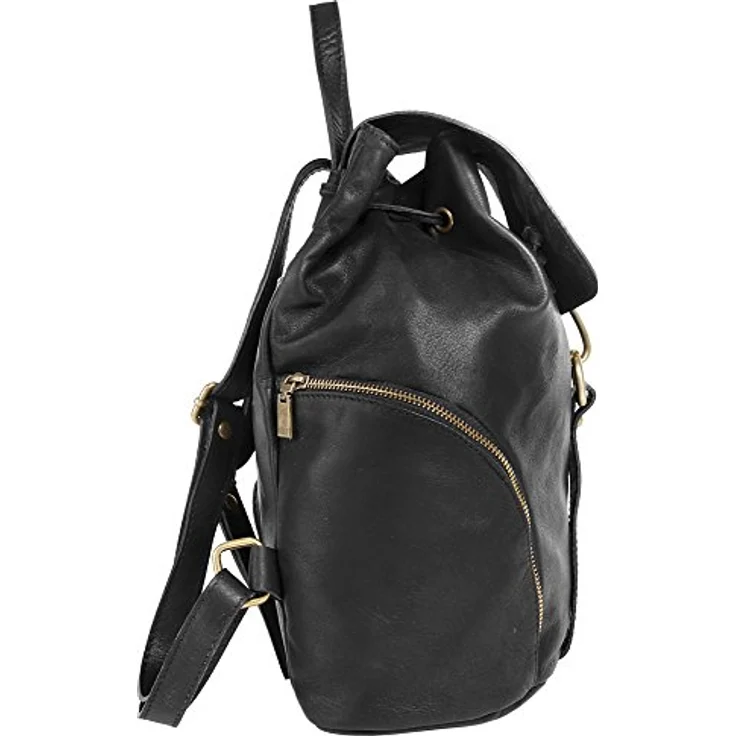 forty° Cityrucksack, echt Leder, Made in Italy, geräumig mit goldfarbenen Metallbeschlägen, schwarz – Bild 6