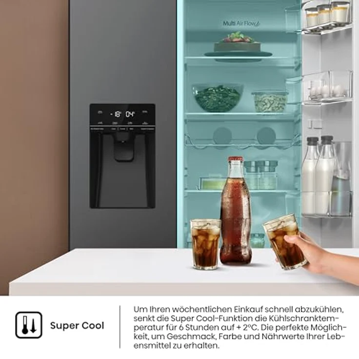 Hisense RS5P535NTFE Side-By-Side Kühl-Gefrier-Kombination, 376 Liter Kühlteil, 190 Liter Gefrierteil, Wasser-/Eisspender, Total NoFrost, Multi AirFlow, FastFreeze, schwarz – Bild 11