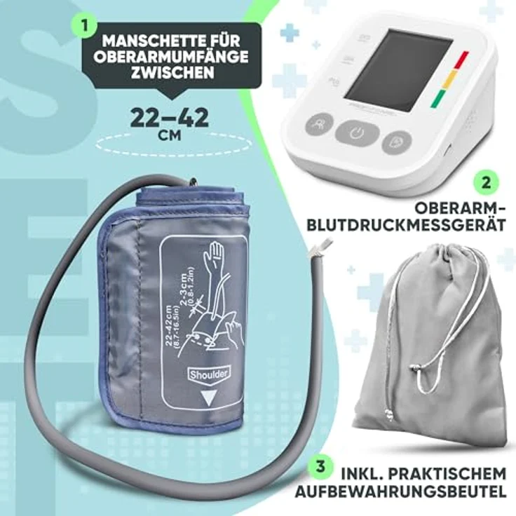 ProfiCare® Blutdruckmessgerät PC BMG 3121 für präzise Blutdruck und Pulsmessung mit Arrhythmie-Erkennung | Oberarm Blutdruckmessgerät mit WHO Bewertung, 2x 99 Speicherplätze | extra großes LCD-Display – Bild 4