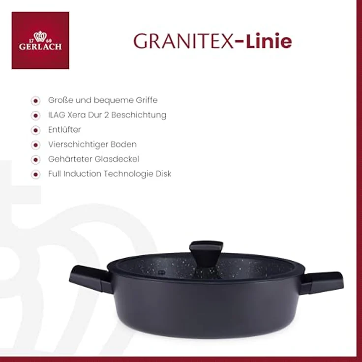 Gerlach Granitex Topf Kochtopf Keramik Beschichtet Induktionsgeeignet Schwarz 28 cm 4,4 L – Bild 2