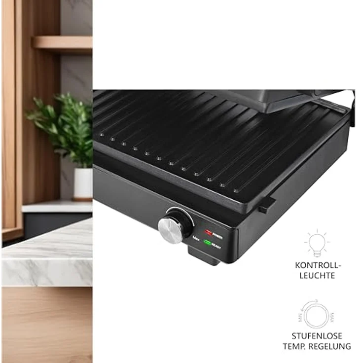 SILVA Schneider grill 200 Kontaktgrill | 1500-1800W | Abnehmbare Grillplatten | Stufenlose Temperatureinstellung | 210°C Max | Herausnehmbare Tropfschale, Tischgrill in Silber – Bild 5