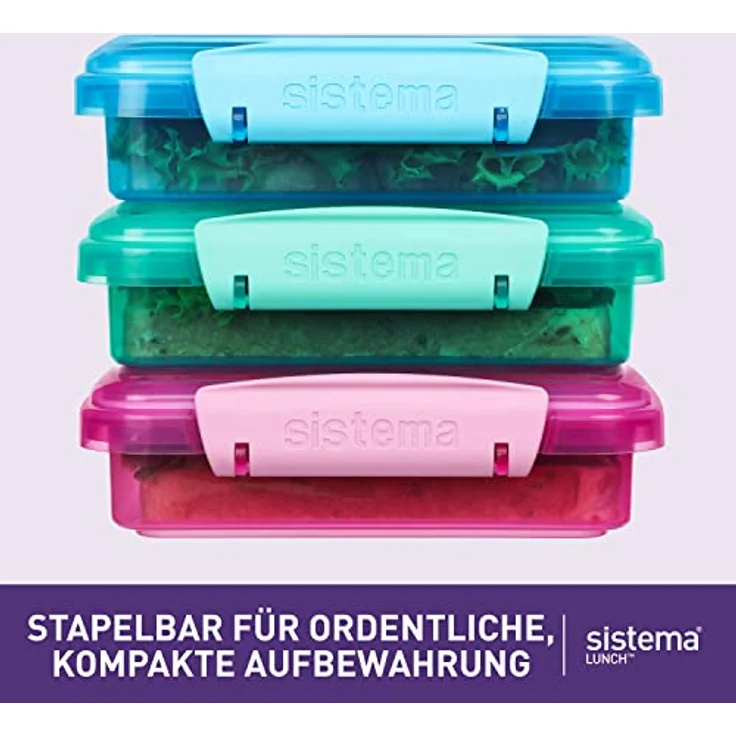 Sistema 41647 Lunch Sandwich Box mit kontrastierendem Clips, 450 ml, 3 Stück , farblich sortiert – Bild 6