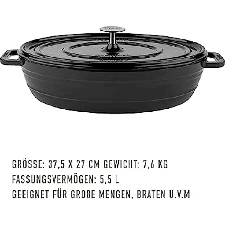 Sallys Gusseisenbräter Alime (Fury Black Majolika) - Hochwertiges Gusseisen, vielseitig einsetzbar, für saftige Gerichte, passend für verschiedene Herdarten – Bild 2