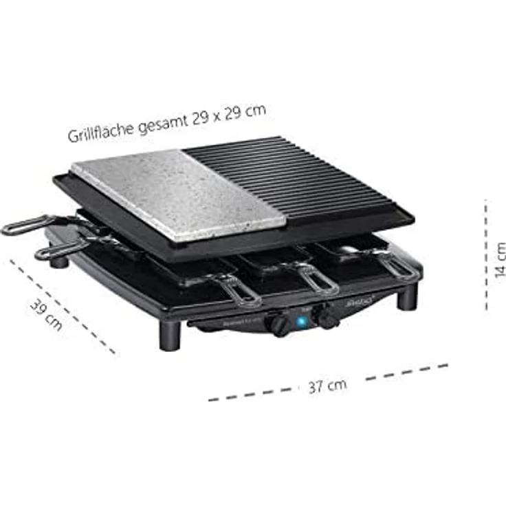 Steba RC 4 Plus Raclette-Grill, 29 x 29 cm, antihaftbeschichtet, 1450 Watt, für 4 Personen, schwarz, edelstahl – Bild 8