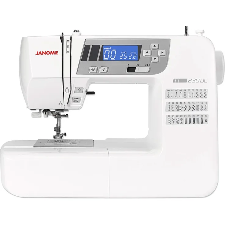 Janome 230 DC  30 Nähprogramme Nählicht Fußanlasser Display Transporteur Computer-Nähmaschine, weiß