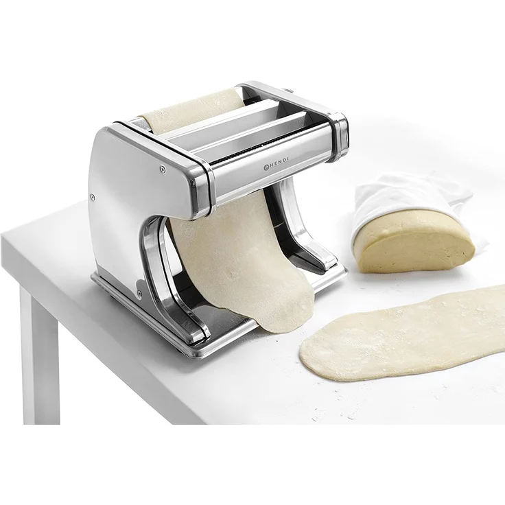 Hendi Pastamaschine, Elektrisch, für die Zubereitung von frischer pasta, Teigroller, Tagliatelle, Fettucine, Breite des Teigs bis zu 140mm, 7 stufig einstellbar 0,2-2,5mm, 258x218xH232mm, Edelstahl – Bild 3