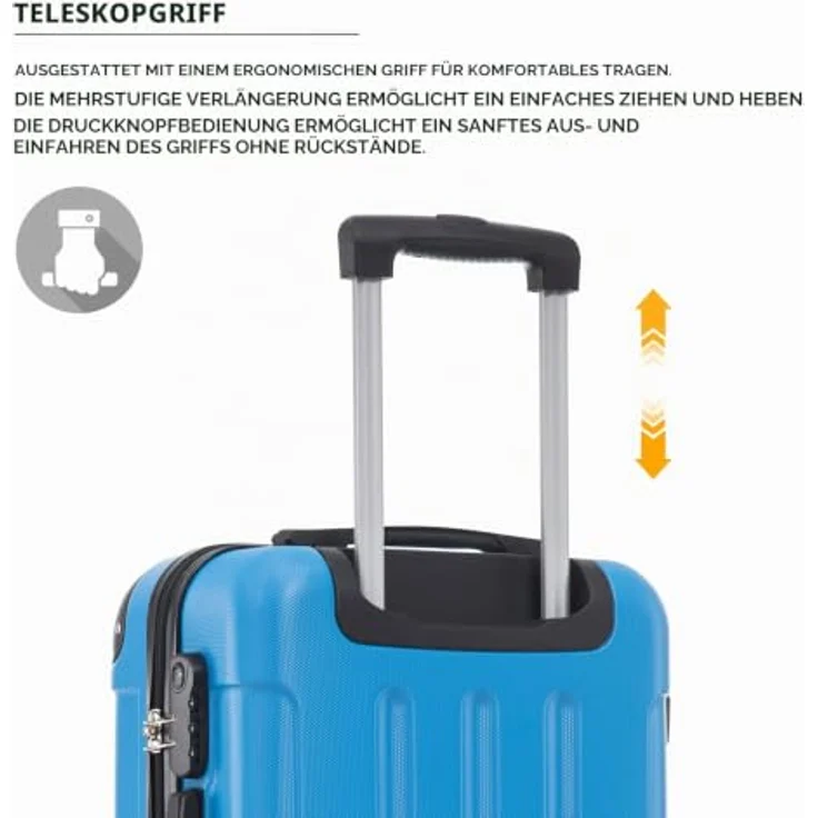 YONSLY Trolley Koffer Suitcase M, Hartschalenreisekoffer mit 4 360° Rollen, Zahlenschloss und weichem Gummigriff, Blau – Bild 5