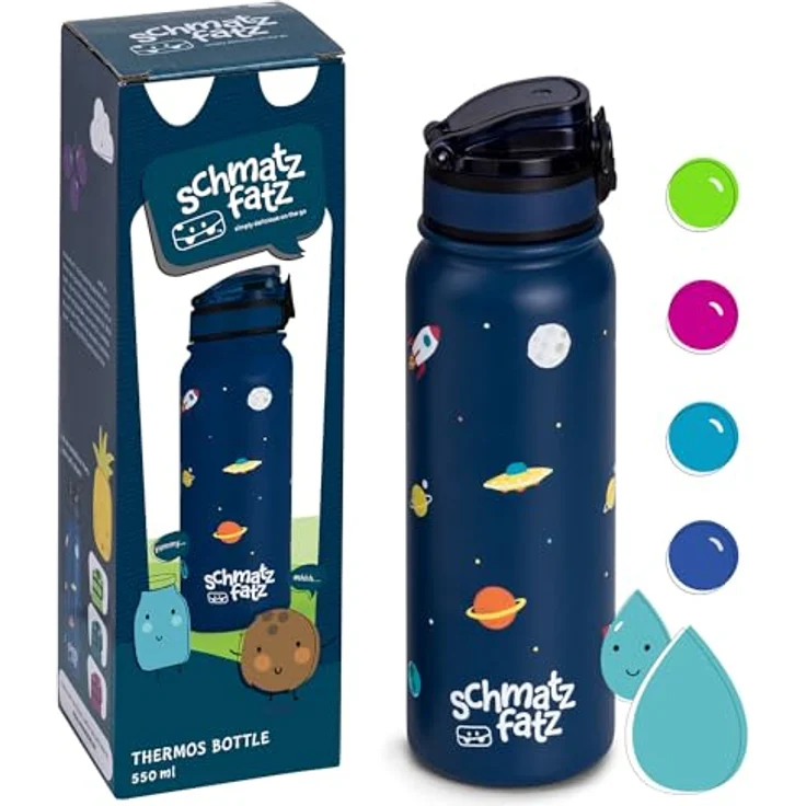 schmatzfatz Edelstahl Thermosflasche, Auslaufsichere Trinkflasche für Kinder, 550ml, BPA-frei, farbenfrohes Design für Schule & Kindergarten – Bild 1