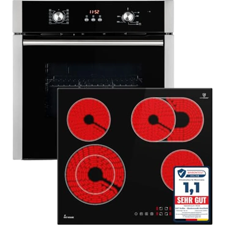 KKT KOLBE Autarkes Herdset SET8805CH59RL | 60cm Einbaubackofen BO8805SS mit Heißluft und Grillfunktion | 59cm Kochfeld CH5901RL mit 4 Kochzonen und SUPERKERAMIK-Oberfläche | A+ Energieeffizienzklasse | Automatik-Timer | Kindersicherung | Knebelbedienung – Bild 1