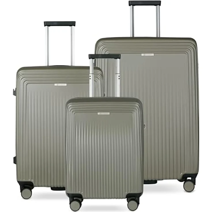 bugatti Linea 4 Rollen Kofferset 3-teilig, oliv, 100% Polycarbonat, Größen: 52 cm, 29 cm, 76 cm – Bild 1