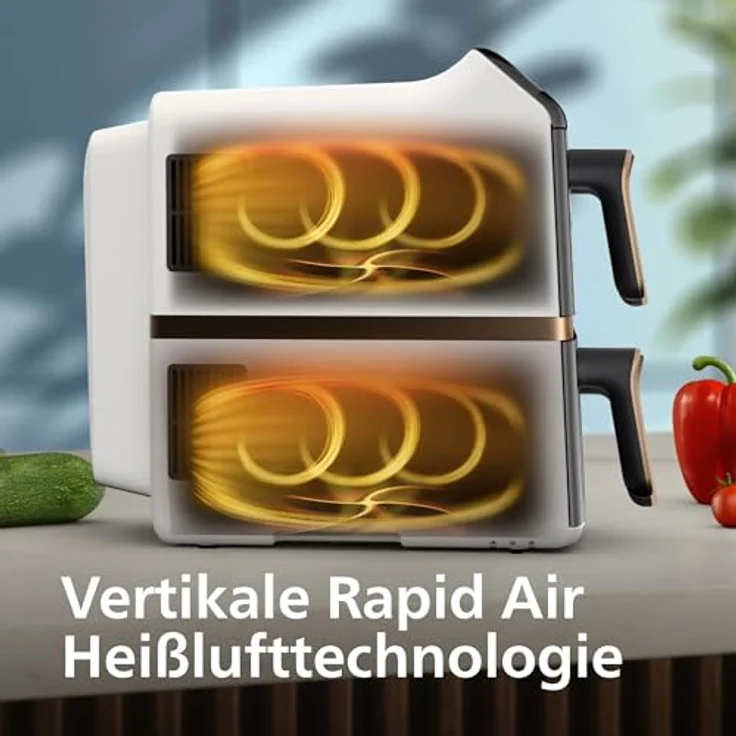 Philips Heißluftfritteuse NA462/80 4000 Series, 10L Stacked Dual Basket, 2750 W, RapidAir Technologie, Schwarz/Dunkelgrau, kupfer Griff – Bild 5