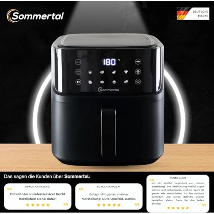 Sommertal Heißluftfritteuse XXL, 2000 W, Touchscreen, 8 Programme, TÜV Rheinland GS geprüft, 7,6 Liter – Bild 4