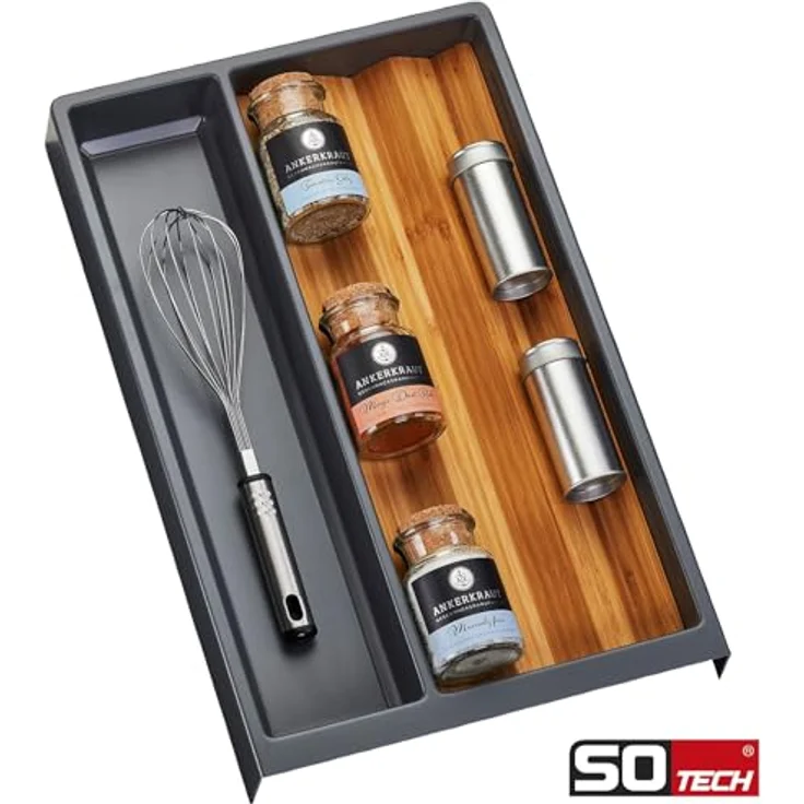 Orga-Box SEPARADO Individual, Mehrzweckeinsatz schiefergrau genarbt mit Bambus Gewürzeinsatz, 300 x 474 x 51 mm, für Schubladen ab 40 cm – Bild 3