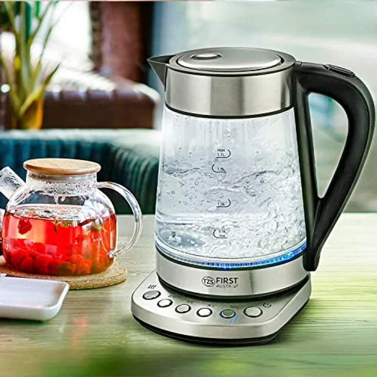 TZS First Austria Glaswasserkocher 1,7 L, mit Kalkfilter, 2200 Watt, Innenbeleuchtung, kabellos, Trockenkochschutz, 360° Grad Anschluss-Sockel – Bild 5