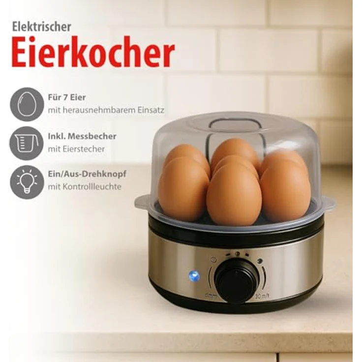 Alpina Eierkocher MEALEI162/005, 400W für 7 Eier, silber – Bild 2
