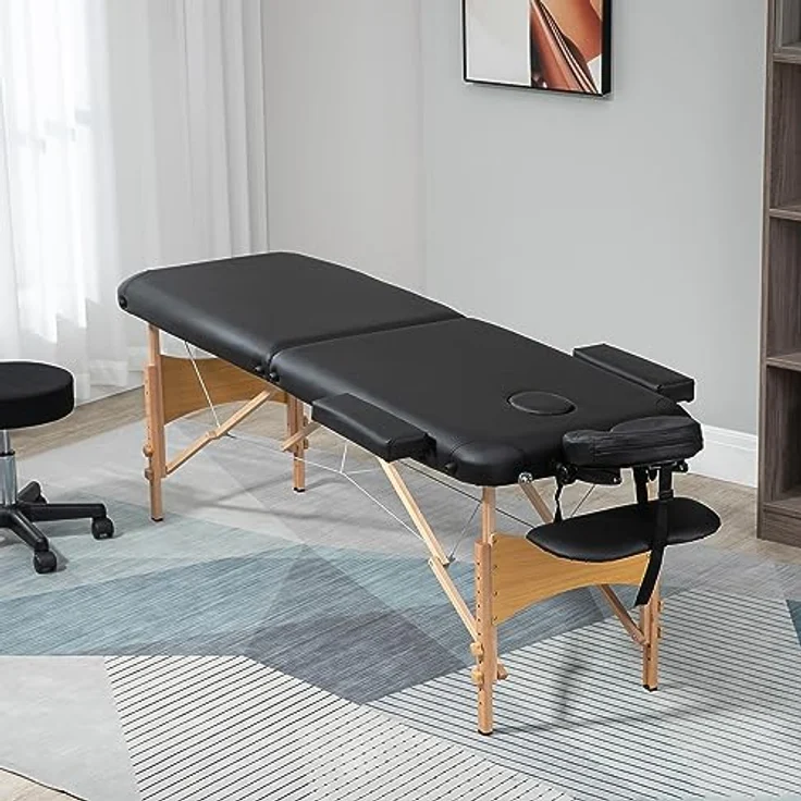 HOMCOM Klappbares Massagebett, Massageliege mit Kopfstütze, Kunstleder, verstellbare Höhe, belastbar bis 250 kg, Schwarz – Bild 2