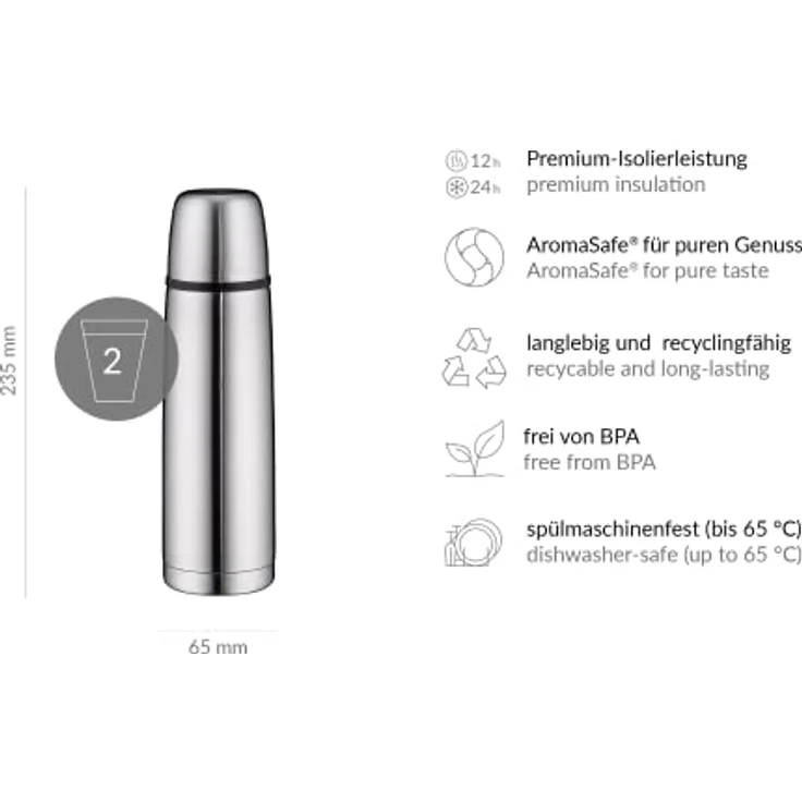alfi isoTherm Perfect Isolierflasche, Edelstahl mattiert, 0,5 Liter – Bild 7